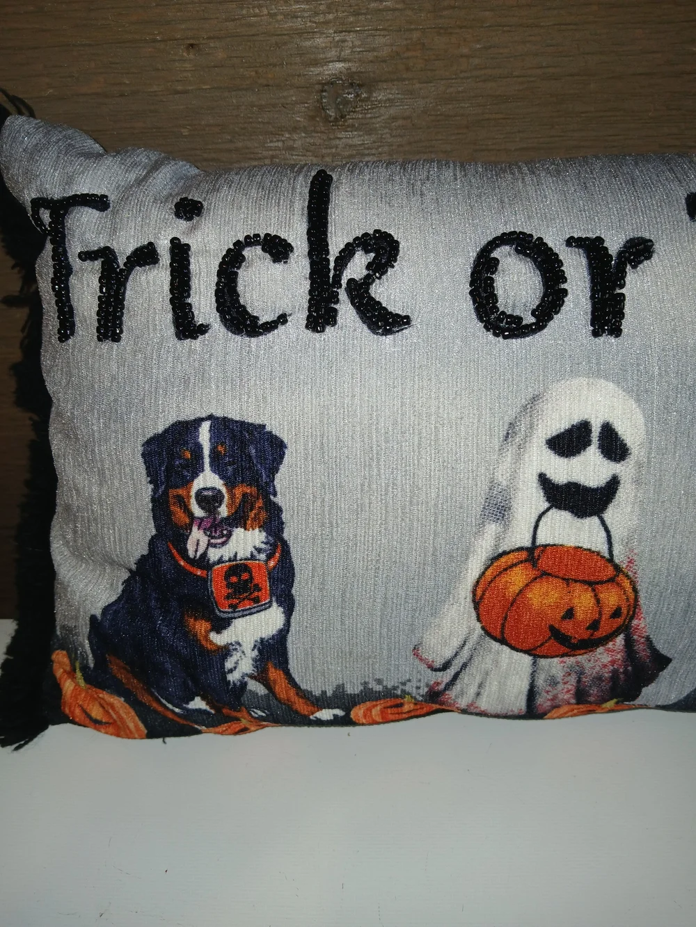 Decorative Halloween Dog And Ghost Beaded Pillow Spooky Adorable 10